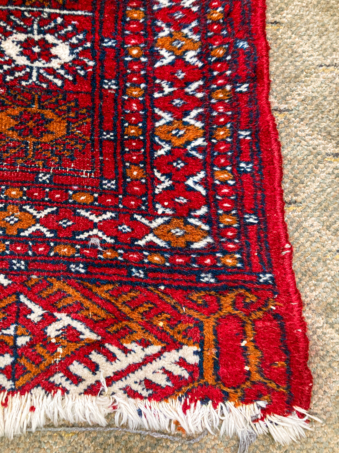 Vintage 1960s Red Orange Pakistan Hand Woven Wool 8x5 ft Area Rug