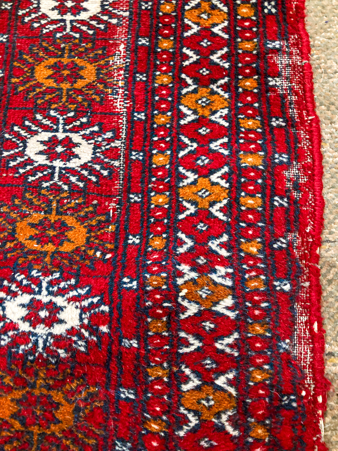 Vintage 1960s Red Orange Pakistan Hand Woven Wool 8x5 ft Area Rug