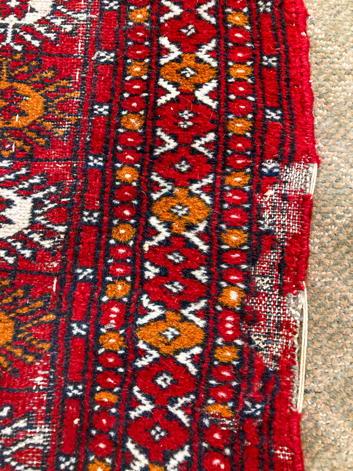Vintage 1960s Red Orange Pakistan Hand Woven Wool 8x5 ft Area Rug