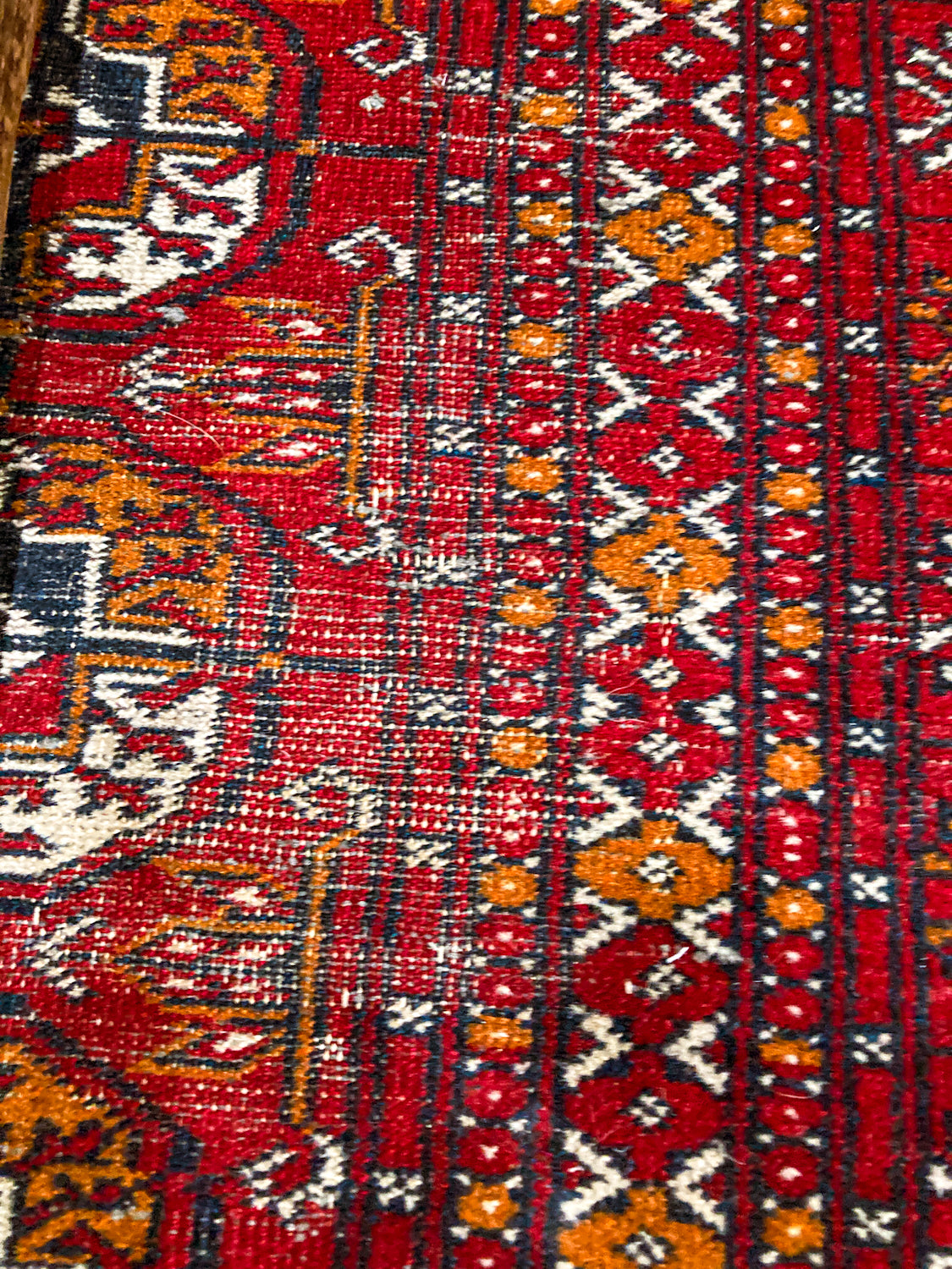Vintage 1960s Red Orange Pakistan Hand Woven Wool 8x5 ft Area Rug