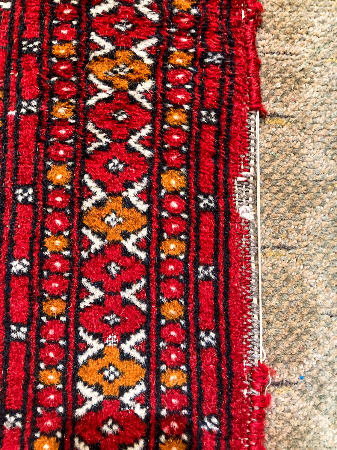 Vintage 1960s Red Orange Pakistan Hand Woven Wool 8x5 ft Area Rug