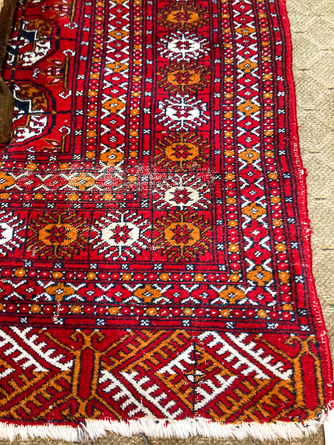 Vintage 1960s Red Orange Pakistan Hand Woven Wool 8x5 ft Area Rug