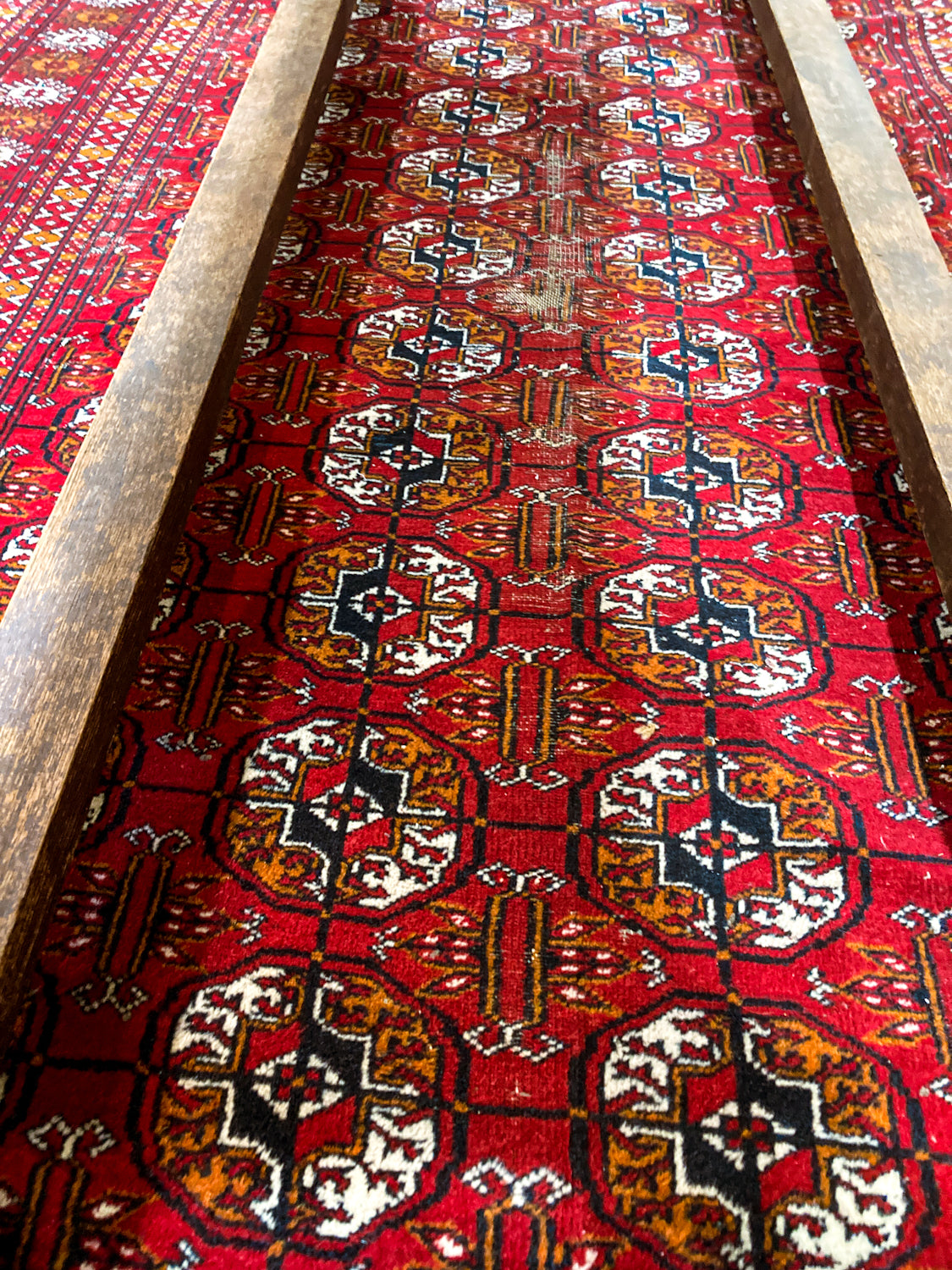 Vintage 1960s Red Orange Pakistan Hand Woven Wool 8x5 ft Area Rug