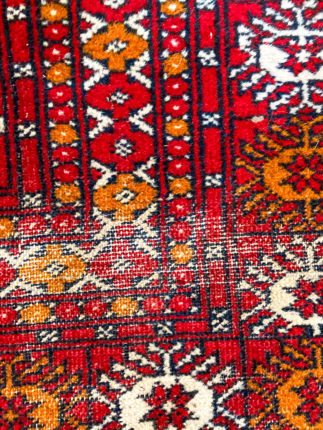 Vintage 1960s Red Orange Pakistan Hand Woven Wool 8x5 ft Area Rug