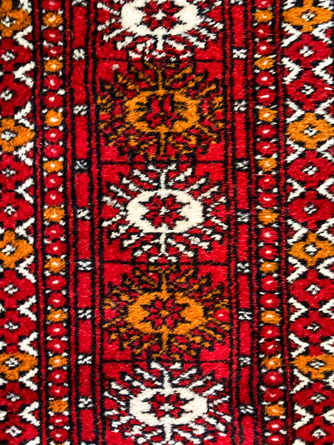 Vintage 1960s Red Orange Pakistan Hand Woven Wool 8x5 ft Area Rug