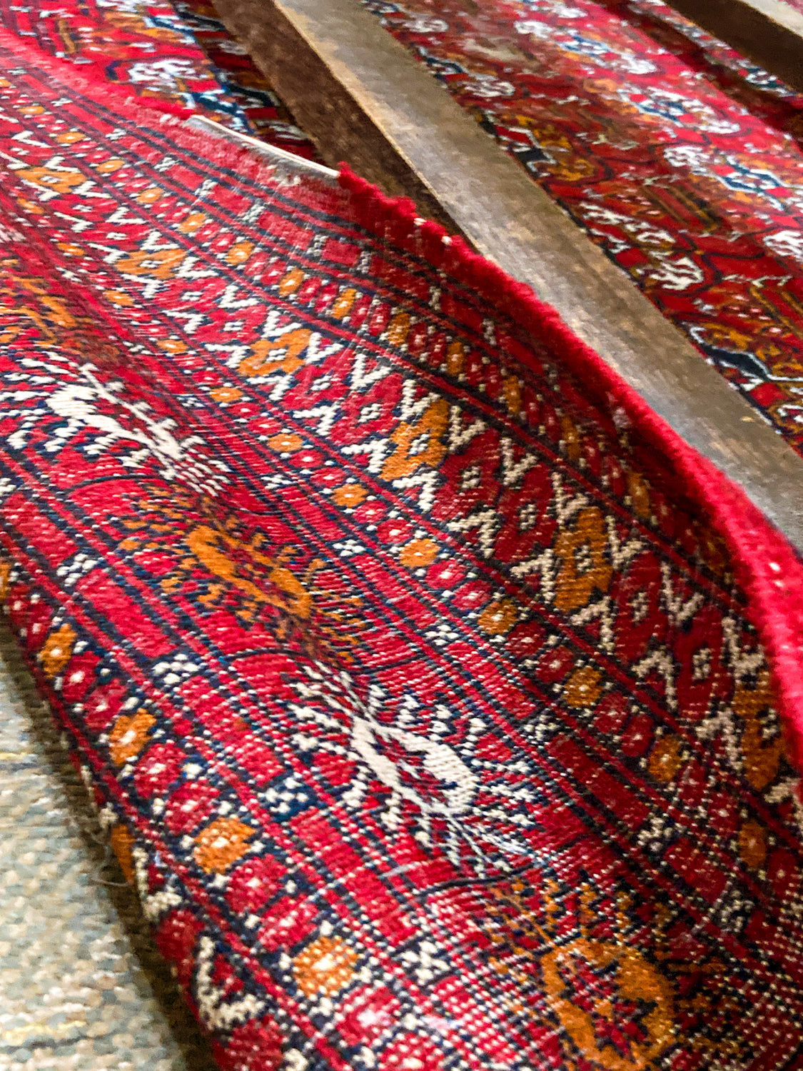 Vintage 1960s Red Orange Pakistan Hand Woven Wool 8x5 ft Area Rug