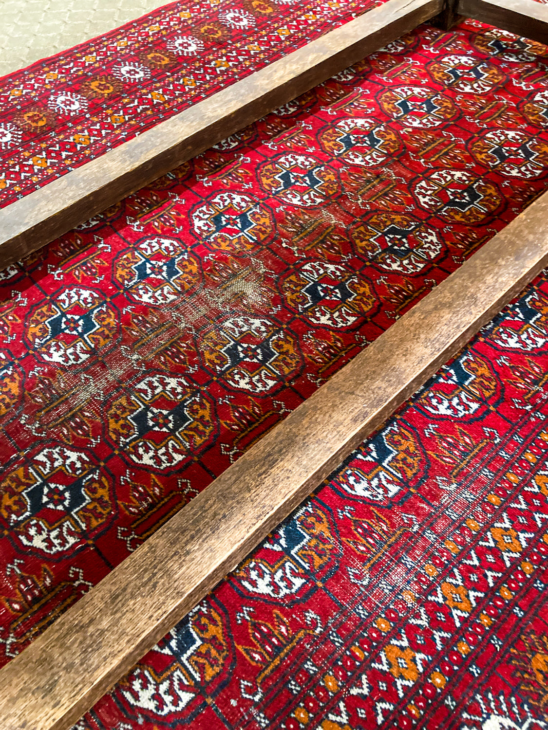 Vintage 1960s Red Orange Pakistan Hand Woven Wool 8x5 ft Area Rug