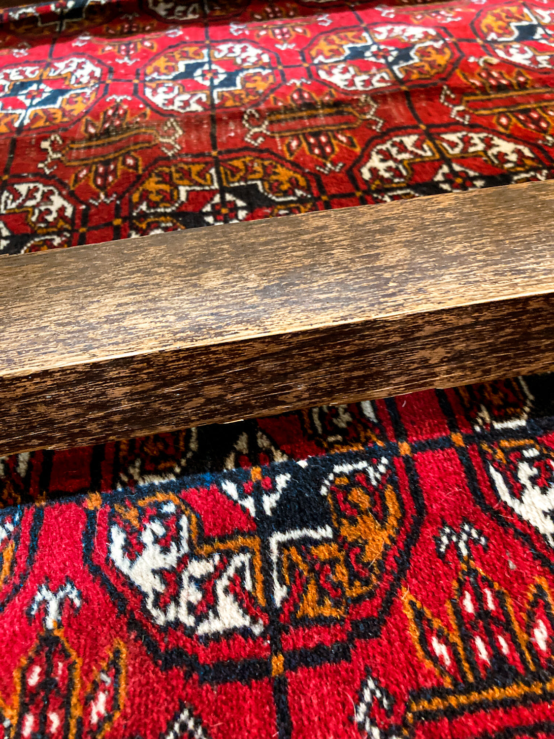 Vintage 1960s Red Orange Pakistan Hand Woven Wool 8x5 ft Area Rug