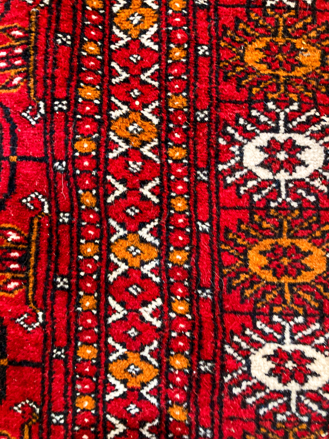 Vintage 1960s Red Orange Pakistan Hand Woven Wool 8x5 ft Area Rug
