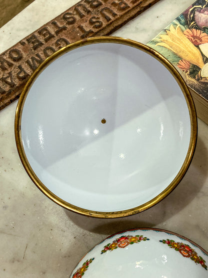 Vintage 1960s Steinbock Figural Folk Red Floral Enameled Brass Sphere Box