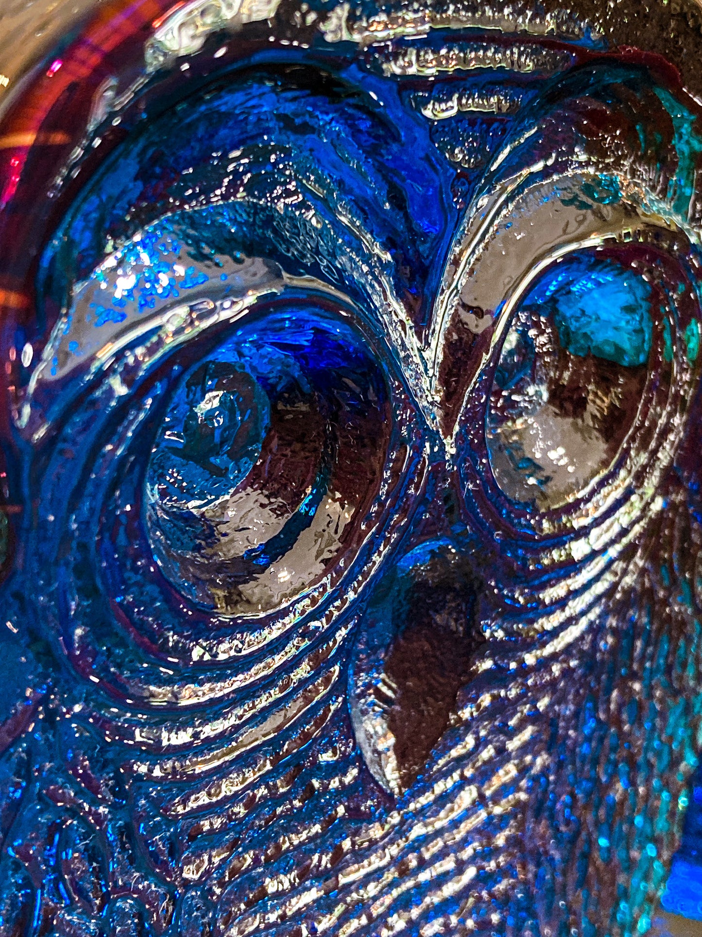 Vintage 1960's Stylized Owl MCM Blenko Cast Cobalt Blue Glass Bookends