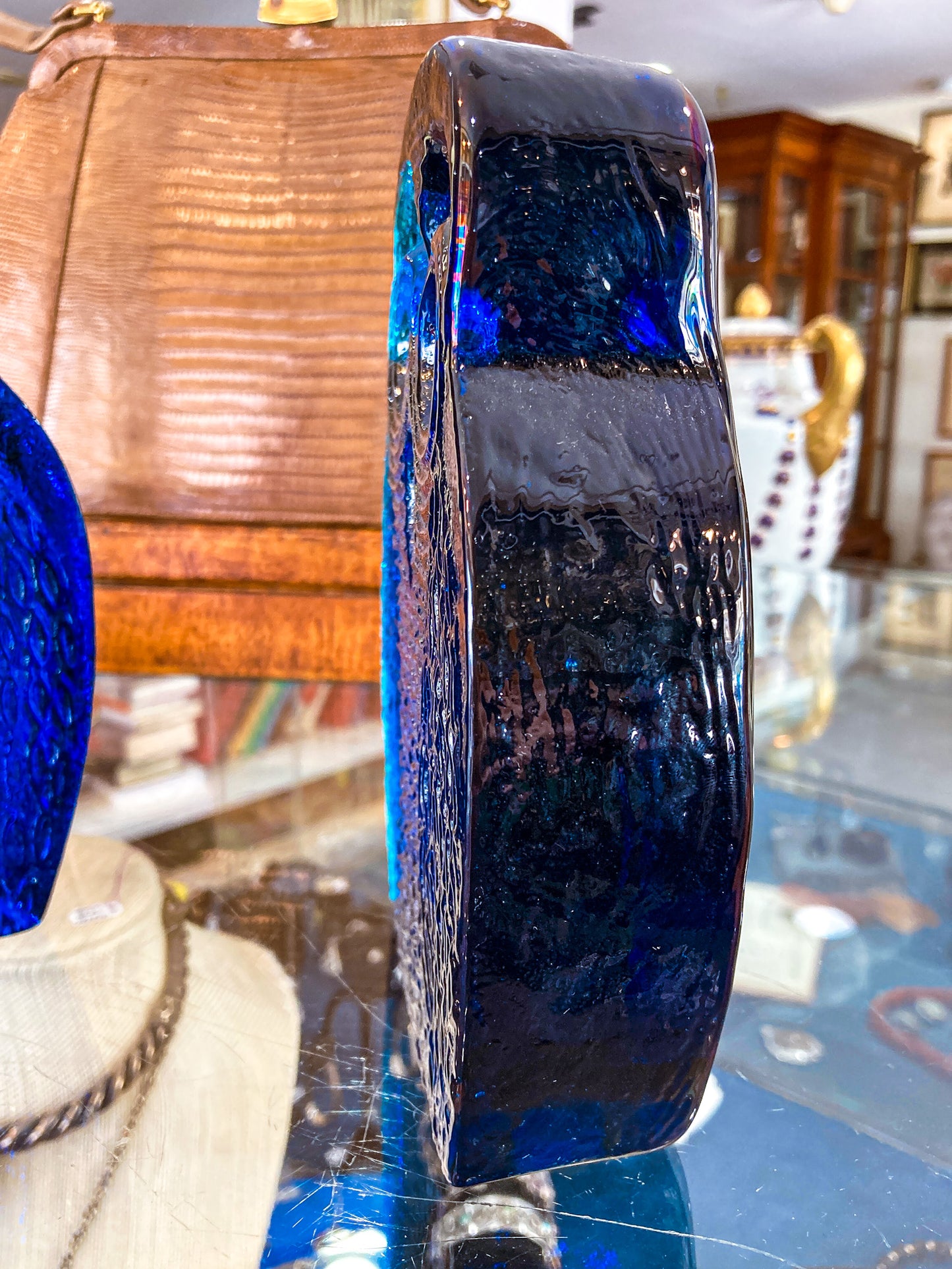 Vintage 1960's Stylized Owl MCM Blenko Cast Cobalt Blue Glass Bookends