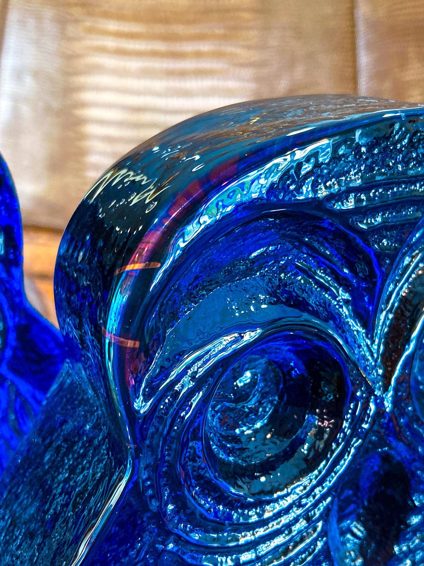 Vintage 1960's Stylized Owl MCM Blenko Cast Cobalt Blue Glass Bookends