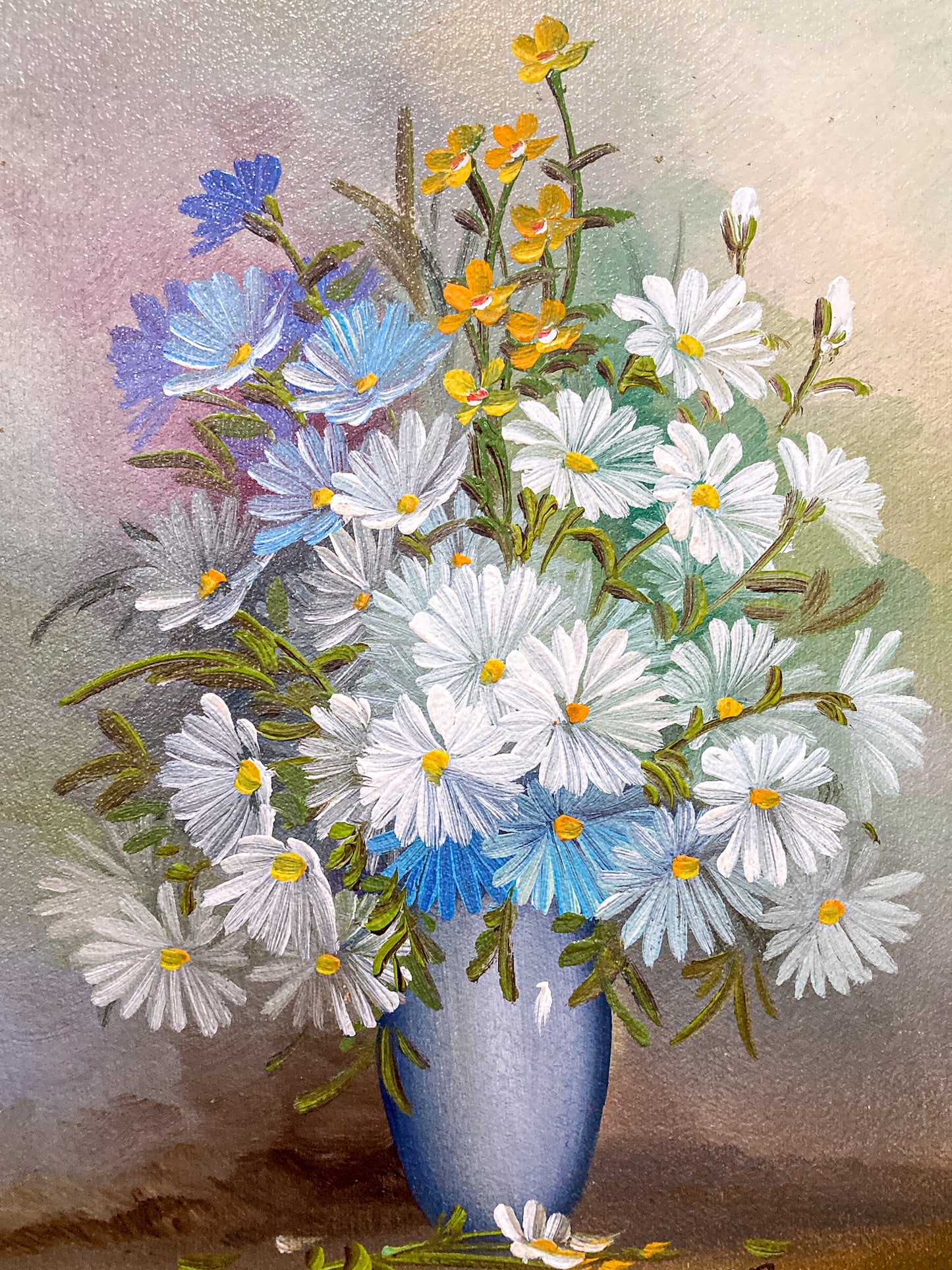 Vintage 1970s Floral Bouquet Still Life R. Campton Framed Canvas Oil Painting