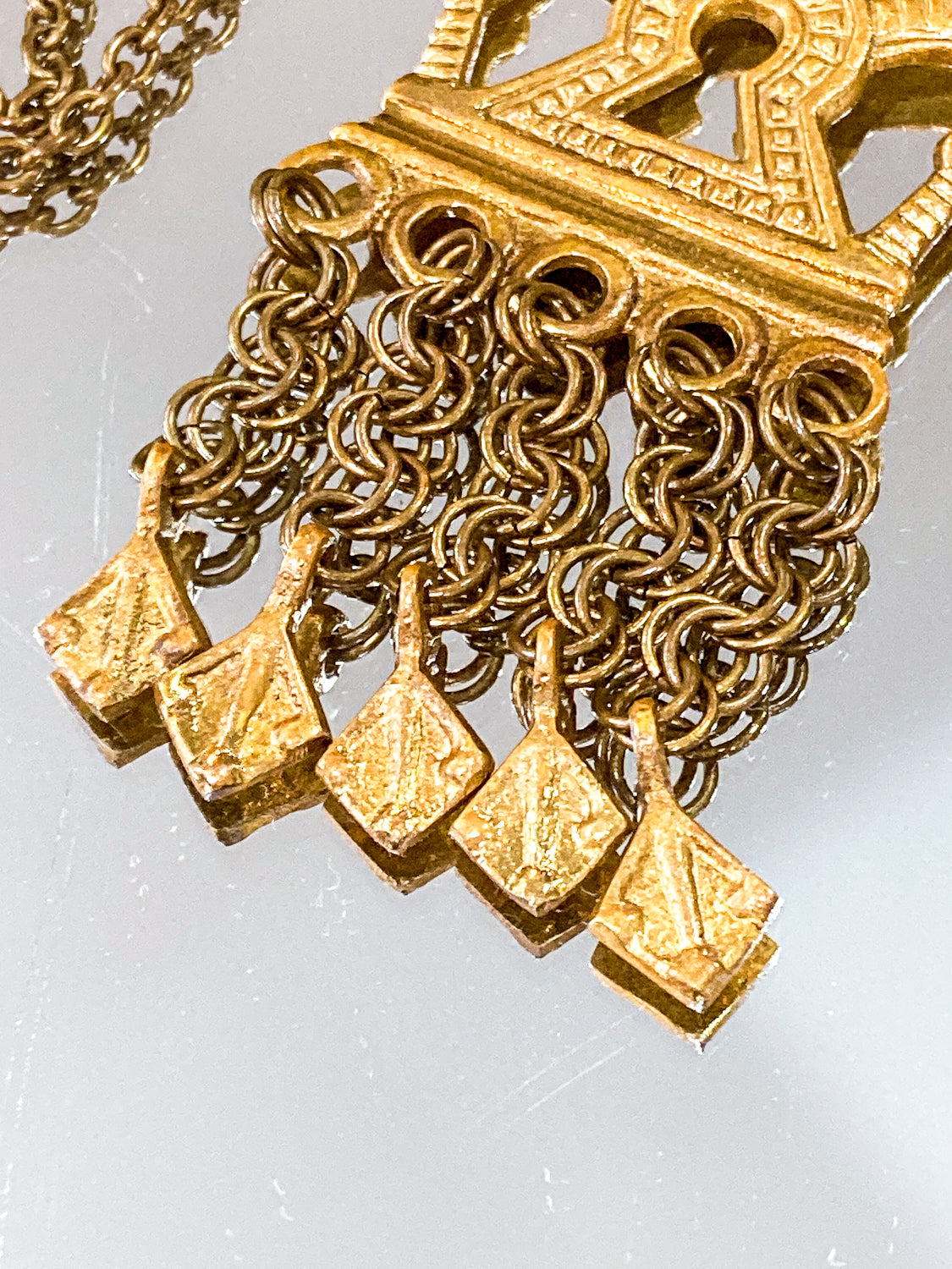 Vintage Horse Head Kalevala Koru Finnish Ancient Style Gold Metal Dangle Necklace