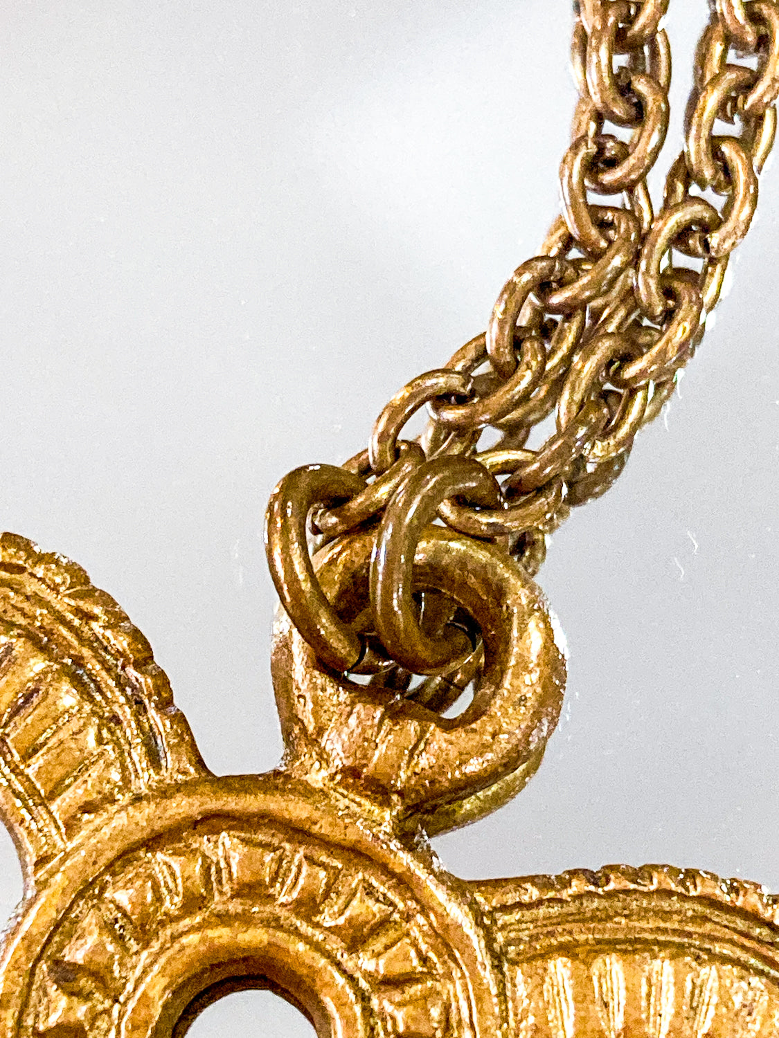 Vintage Horse Head Kalevala Koru Finnish Ancient Style Gold Metal Dangle Necklace