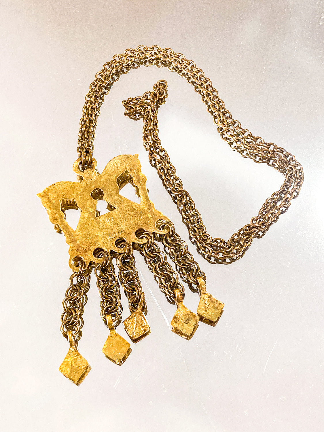 Vintage Horse Head Kalevala Koru Finnish Ancient Style Gold Metal Dangle Necklace