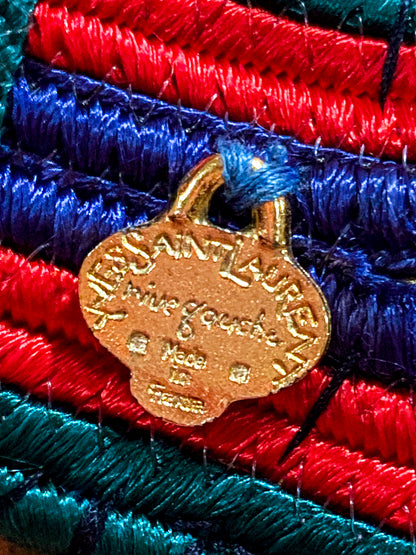 Vintage 1970s Yves Saint Laurent Heart Green Red Blue Tassel Rope Belt