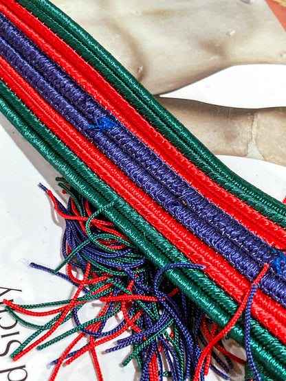 Vintage 1970s Yves Saint Laurent Heart Green Red Blue Tassel Rope Belt