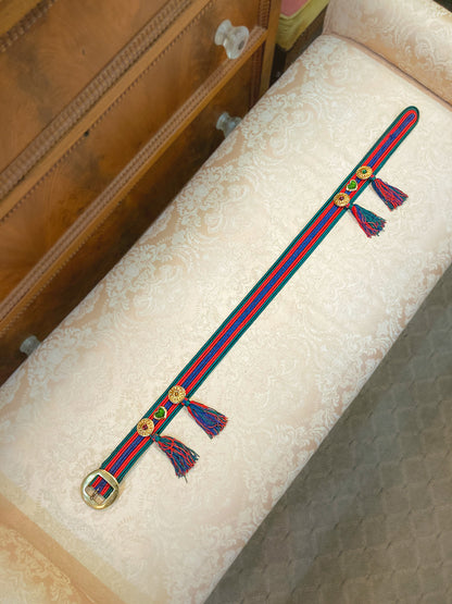 Vintage 1970s Yves Saint Laurent Heart Green Red Blue Tassel Rope Belt