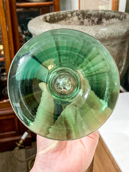Vintage 1972 Scandinavian Fish Motif Etched Green Clear Glass Trumpet Vase