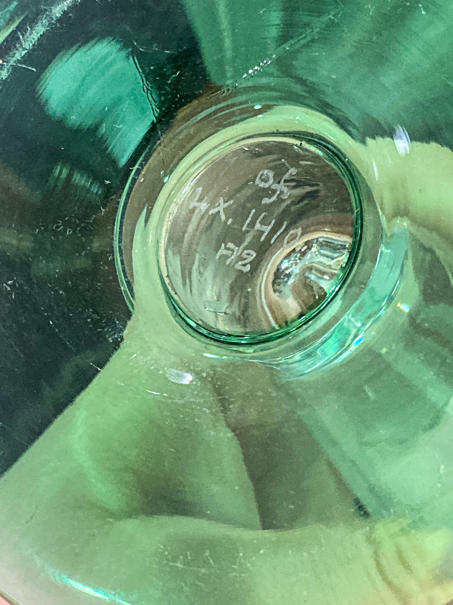 Vintage 1972 Scandinavian Fish Motif Etched Green Clear Glass Trumpet Vase