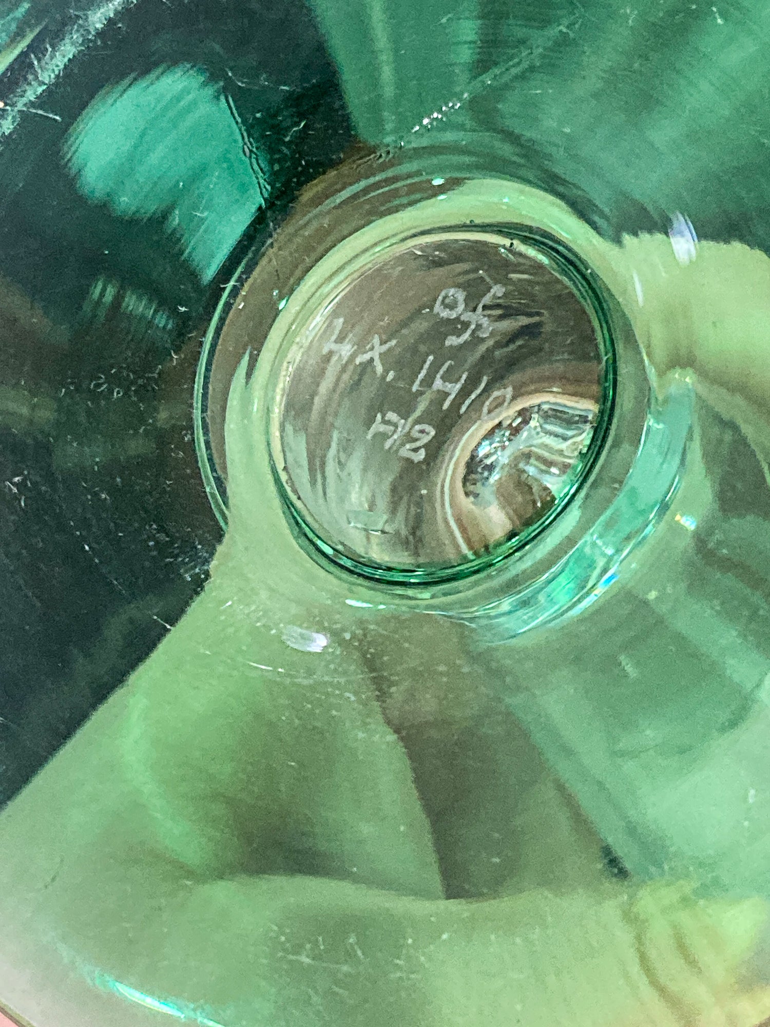 Vintage 1972 Scandinavian Fish Motif Etched Green Clear Glass Trumpet Vase