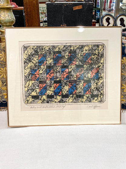 Vintage 1975 Abstract David Haberman Etching Aquatint Framed Paper Print