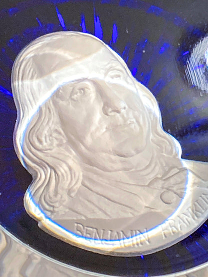 Vintage 1975 Benjamin Franklin Baccarat Franklin Mint Cobalt Glass Paperweight