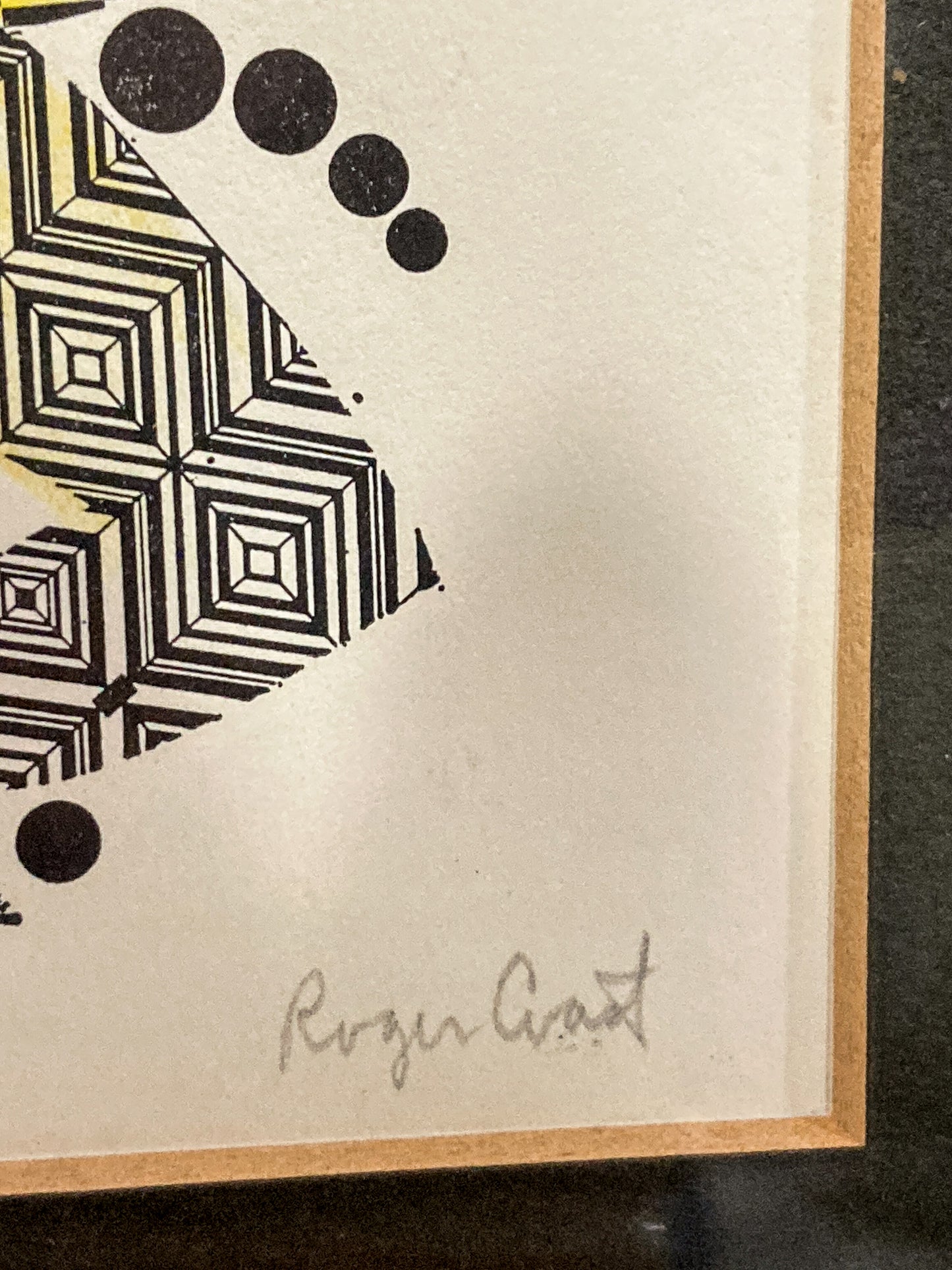 Vintage 1975 Psychedelic Roger Coast Yellow Black Graphic Geisha Framed Print