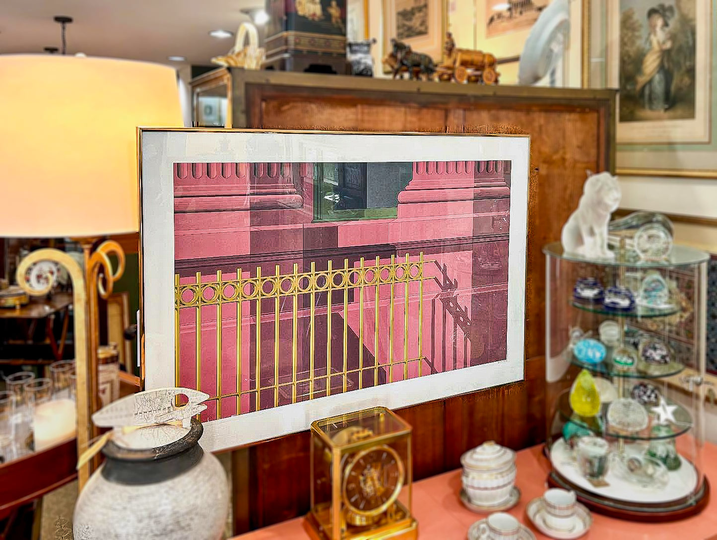 1978 Hugh Kepets Pink Gold Architectural Abstract Framed Offset Lithograph