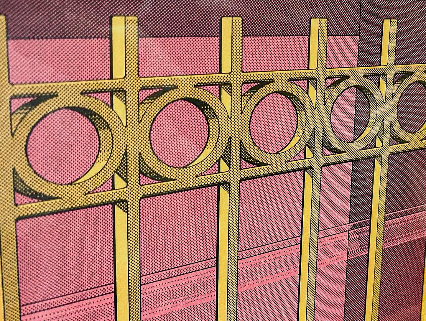 1978 Hugh Kepets Pink Gold Architectural Abstract Framed Offset Lithograph