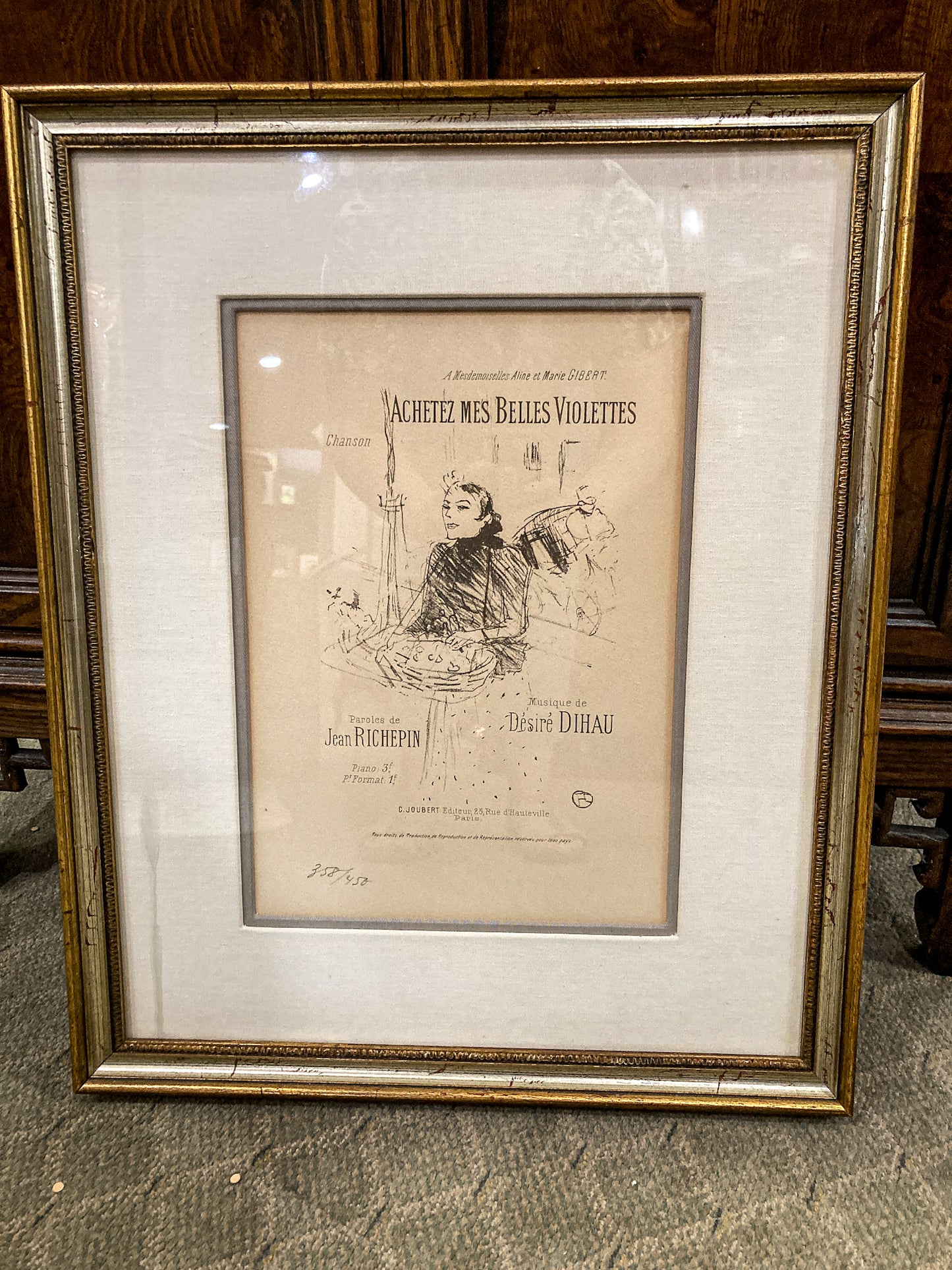 Vintage Reprint Toulouse Lautrec "Achetez Mes Belles Violettes" Framed Lithograph