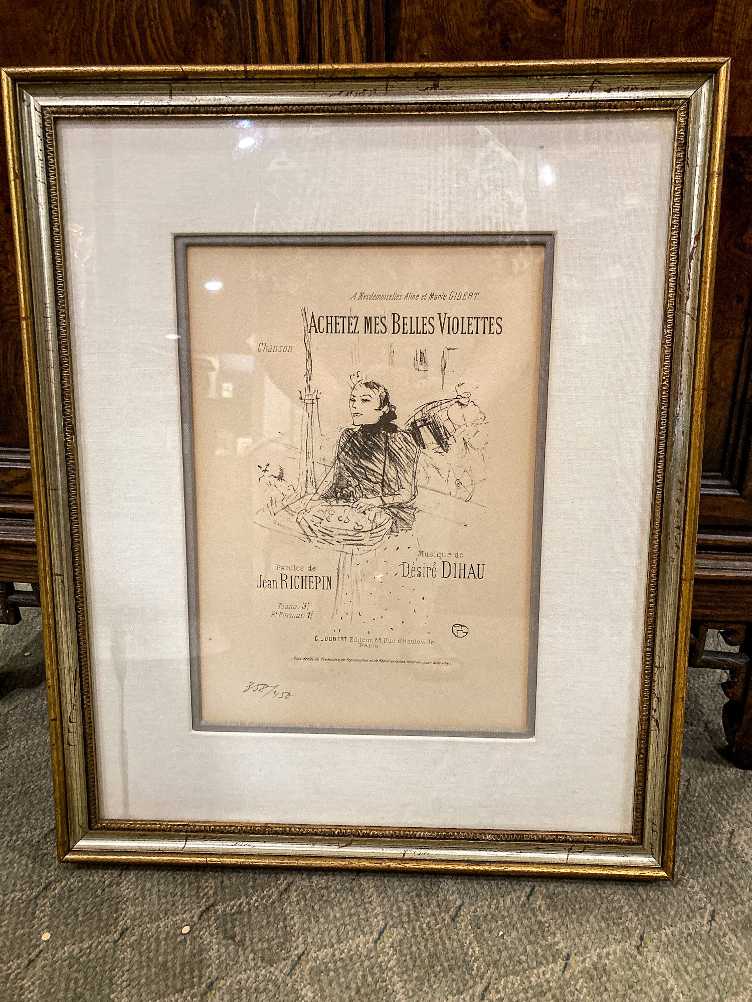 Vintage Reprint Toulouse Lautrec "Achetez Mes Belles Violettes" Framed Lithograph