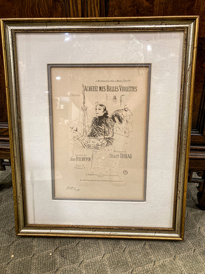 Vintage Reprint Toulouse Lautrec "Achetez Mes Belles Violettes" Framed Lithograph