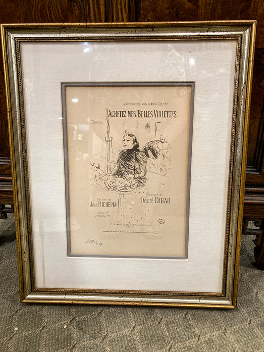 Vintage Reprint Toulouse Lautrec "Achetez Mes Belles Violettes" Framed Lithograph