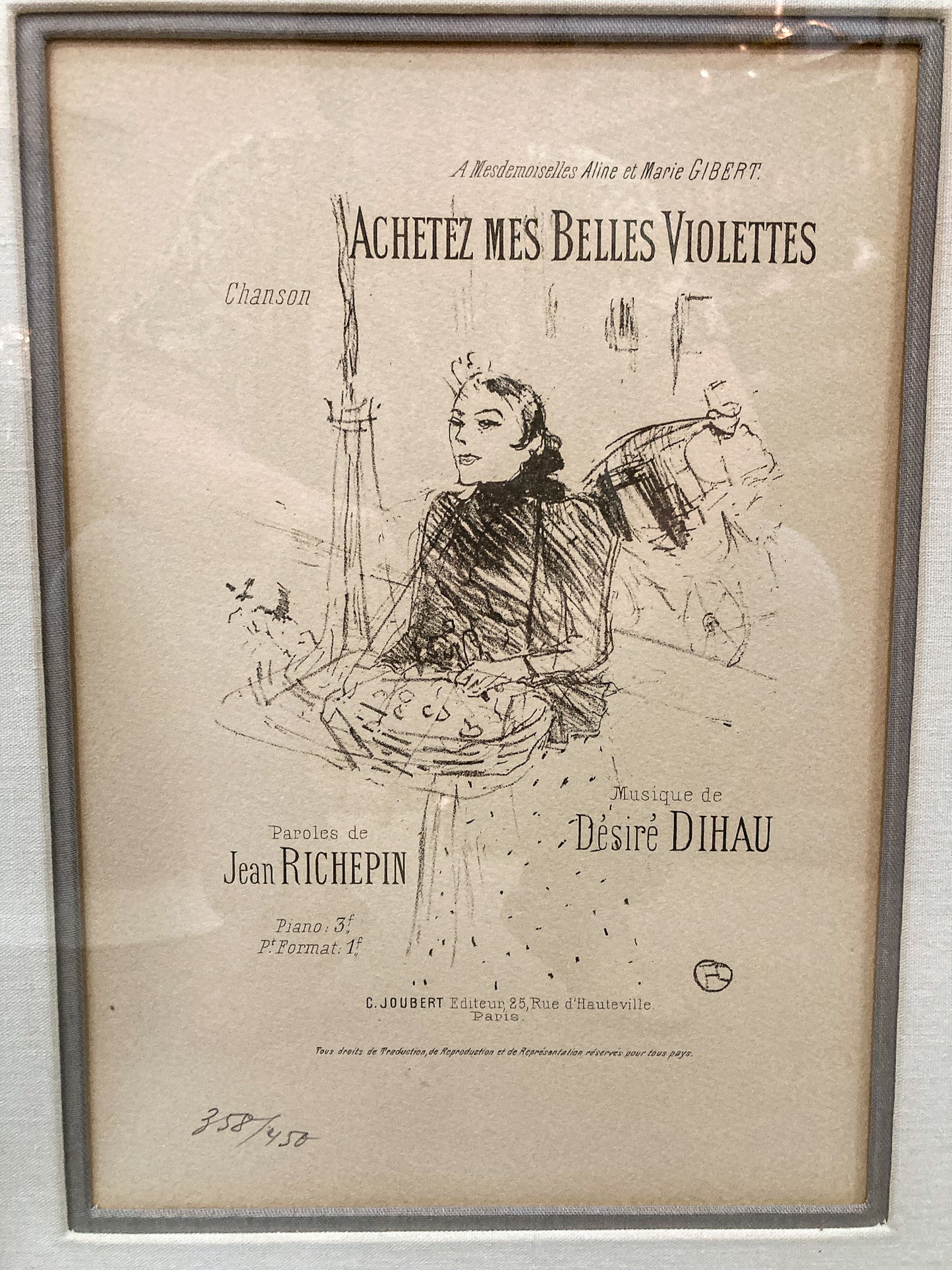 Vintage Reprint Toulouse Lautrec "Achetez Mes Belles Violettes" Framed Lithograph