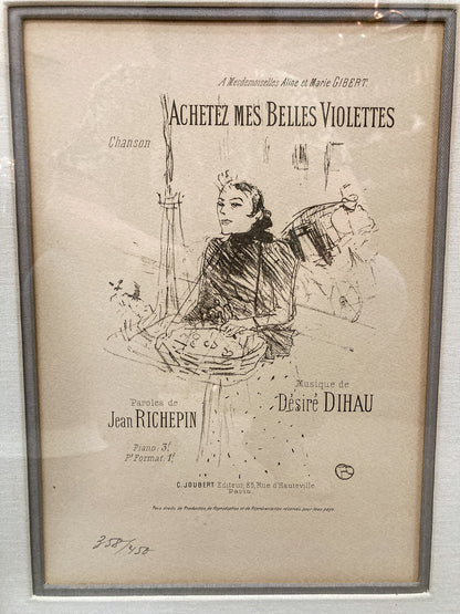 Vintage Reprint Toulouse Lautrec "Achetez Mes Belles Violettes" Framed Lithograph