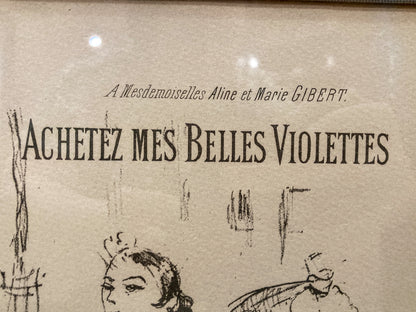 Vintage Reprint Toulouse Lautrec "Achetez Mes Belles Violettes" Framed Lithograph