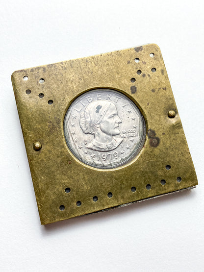 Vintage 1979 Susan B Anthony Dollar Coin Custom Brass Case Pendant