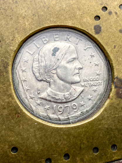 Vintage 1979 Susan B Anthony Dollar Coin Custom Brass Case Pendant