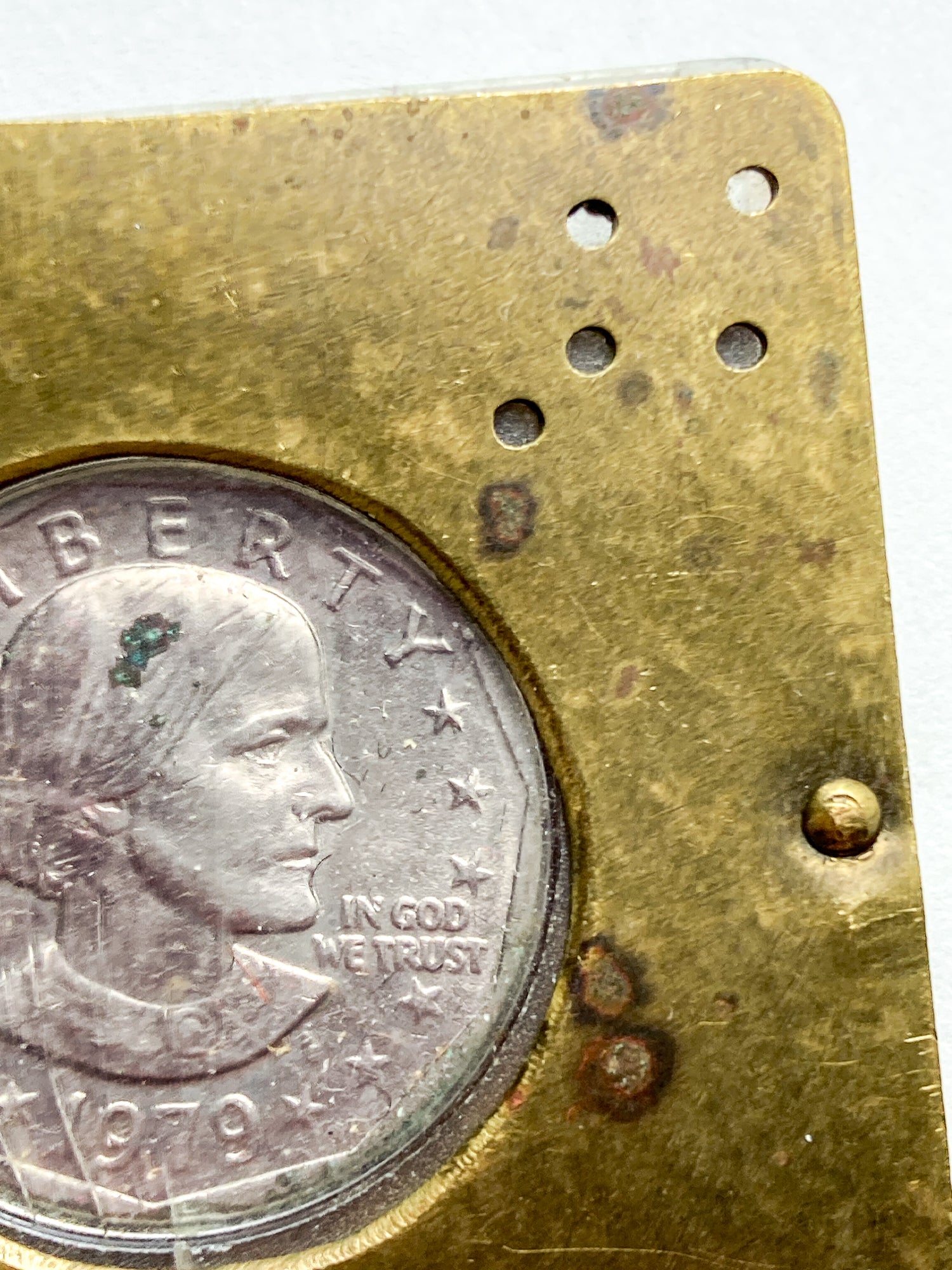 Vintage 1979 Susan B Anthony Dollar Coin Custom Brass Case Pendant