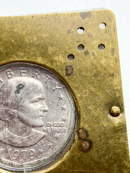Vintage 1979 Susan B Anthony Dollar Coin Custom Brass Case Pendant
