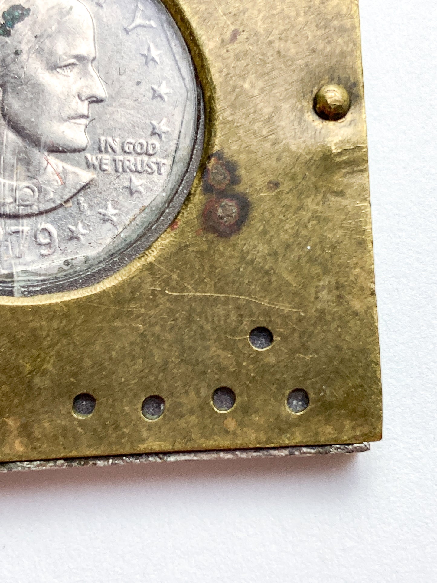 Vintage 1979 Susan B Anthony Dollar Coin Custom Brass Case Pendant