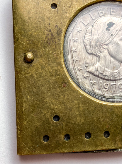 Vintage 1979 Susan B Anthony Dollar Coin Custom Brass Case Pendant