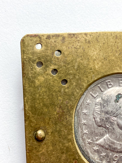 Vintage 1979 Susan B Anthony Dollar Coin Custom Brass Case Pendant