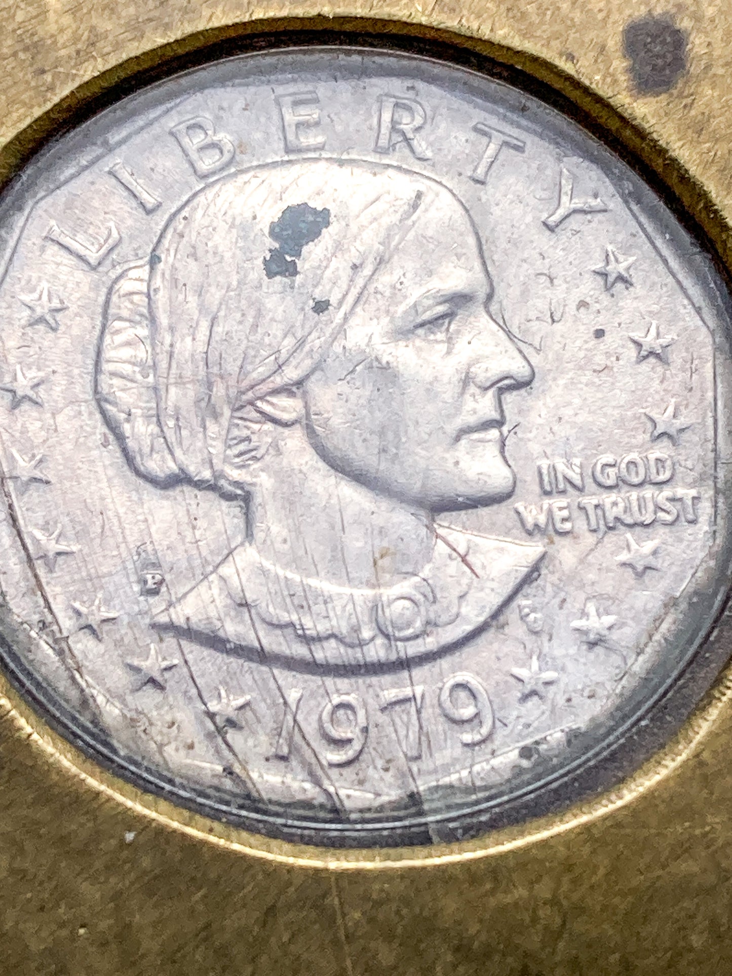Vintage 1979 Susan B Anthony Dollar Coin Custom Brass Case Pendant