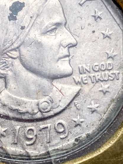 Vintage 1979 Susan B Anthony Dollar Coin Custom Brass Case Pendant