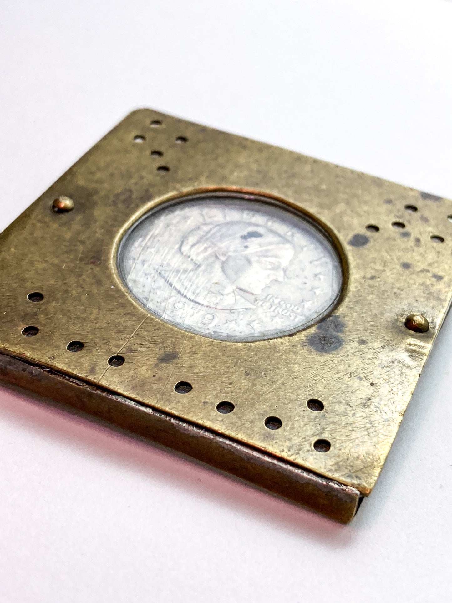 Vintage 1979 Susan B Anthony Dollar Coin Custom Brass Case Pendant
