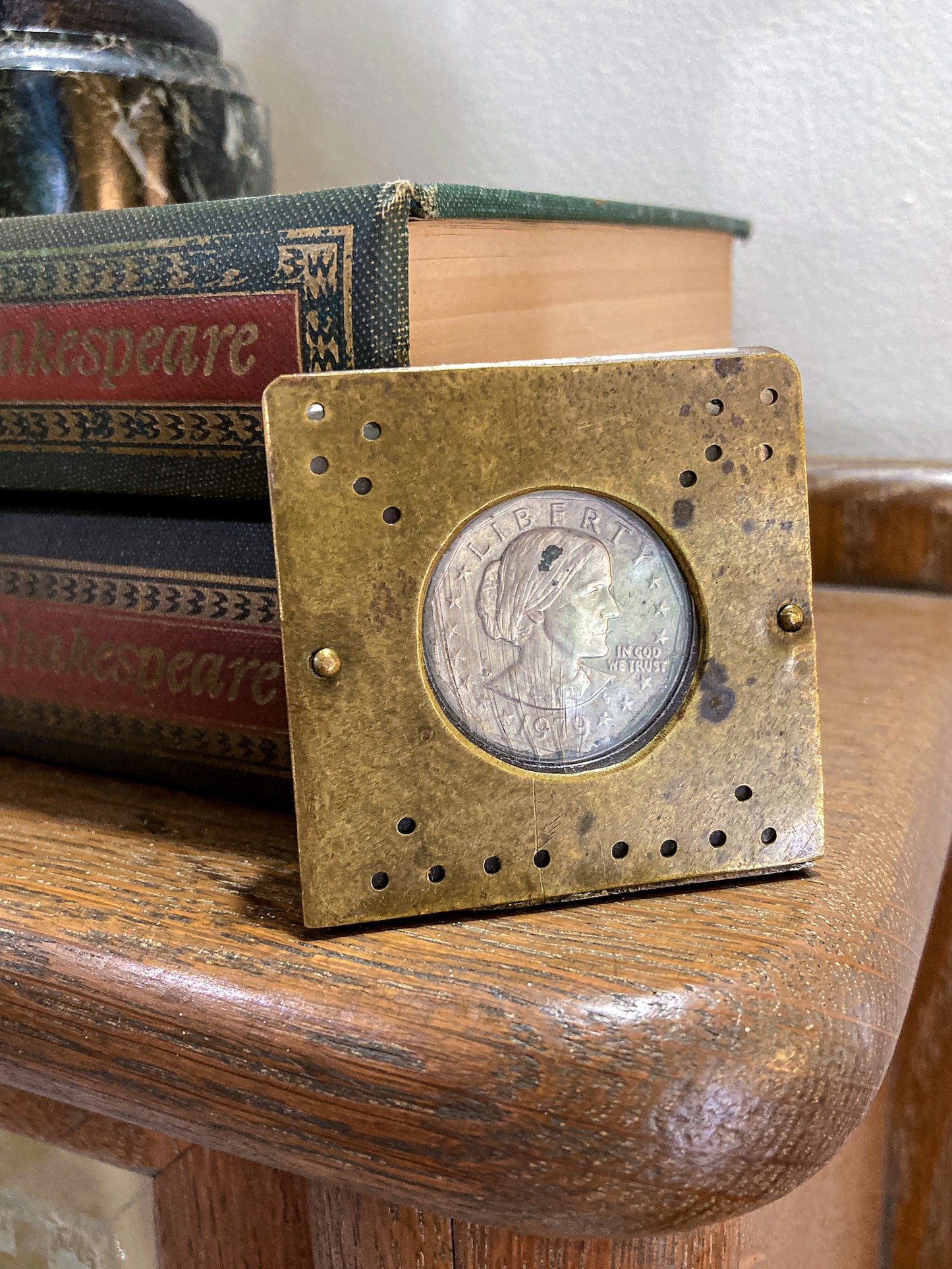 Vintage 1979 Susan B Anthony Dollar Coin Custom Brass Case Pendant